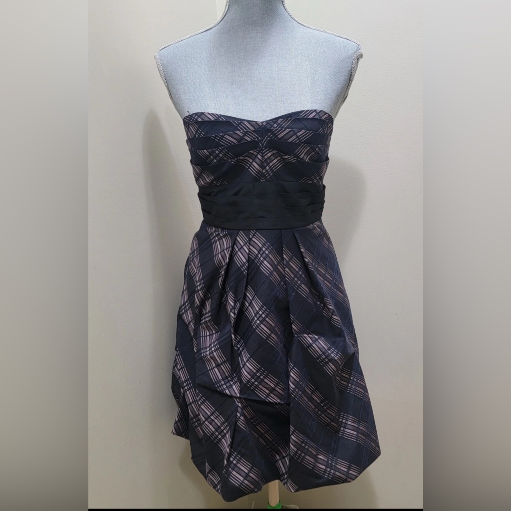 Bcbgmaxazria Woven Strapless Dress Tafeta Black Pink Lined Sz 10